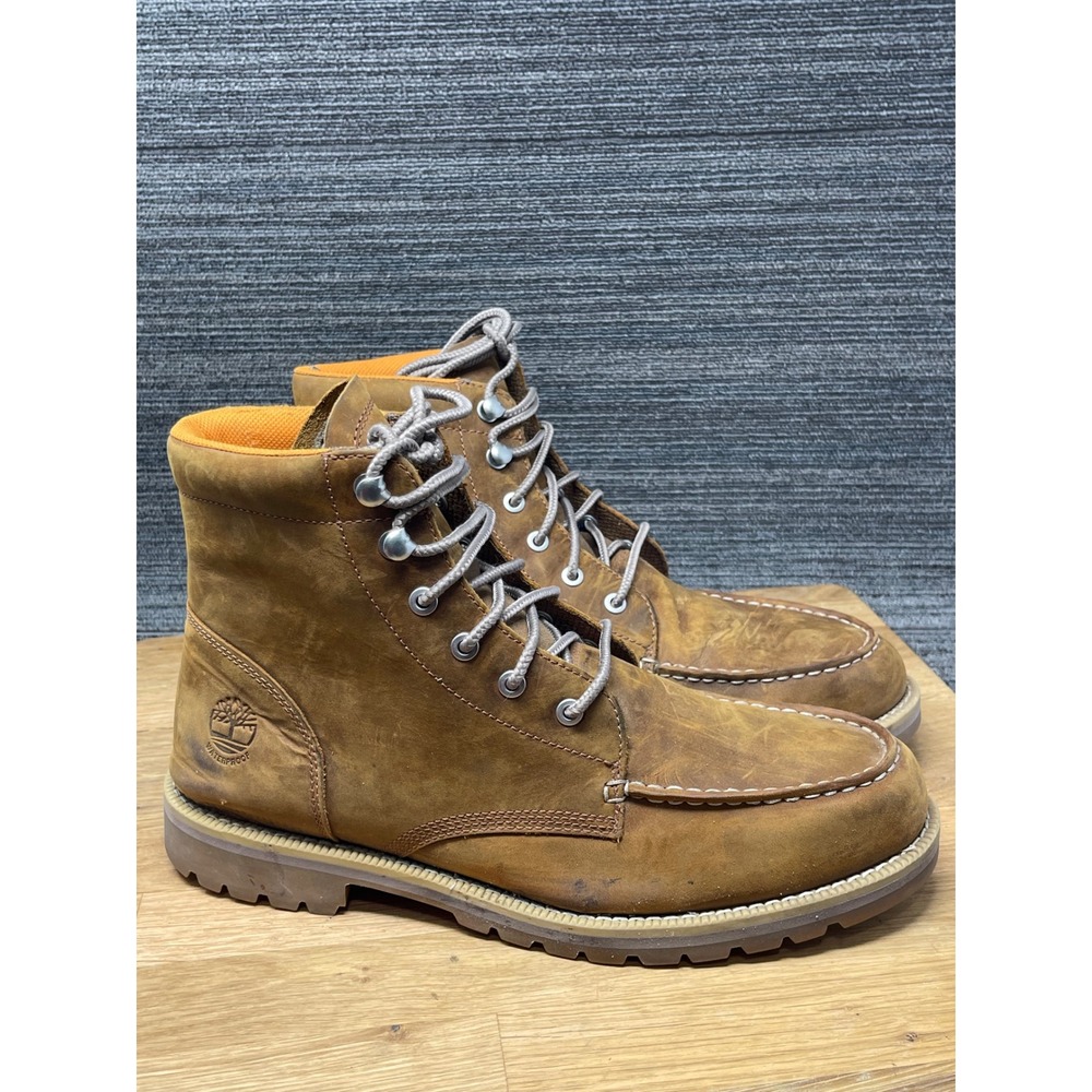 Timberland Moc Toe Boots Men Size 10 Brown Leather Waterproof A2EDR Work Lace Up